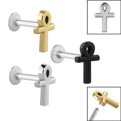 view all Titanium Internally Threaded Labrets 1.2mm - Steel Ankh body jewellery