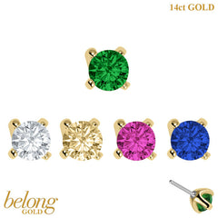 view all belong 14ct Solid Gold Threadless (Bend fit) Claw Set Round CZ Jewel 2.5mm body jewellery