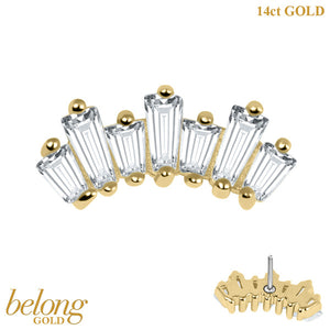 belong Solid Gold Threadless (Bend fit) Claw Set 7 CZ Jewelled Art Deco Baguette Fan