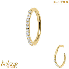 belong 14ct Solid Gold 1.2mm Pave Set Jewelled Edge Hinged Clicker Ring
