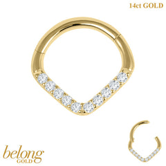 view all belong 14ct Solid Gold Pave Set CZ Jewelled Teardrop Hinged Clicker Ring body jewellery