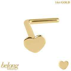 belong 14ct Solid Gold L Shaped Heart Nose Stud