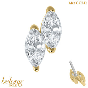 belong Solid Gold Threadless (Bend fit) Claw Set CZ Marquise Duo Jewel
