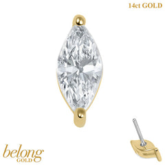 view all belong 14ct Solid Gold Threadless (Bend fit) Claw Set CZ Single Marquise Jewel body jewellery