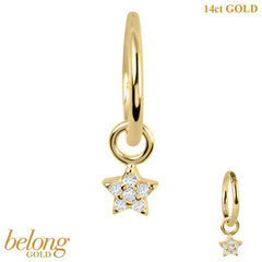 belong 14ct Solid Gold Hinged Clicker Ring with 5 Point CZ Jewelled Star Charm
