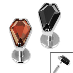 view all Titanium Internally Threaded Labrets 1.2mm - Titanium Claw Set Jewelled Coffin Shape body jewellery