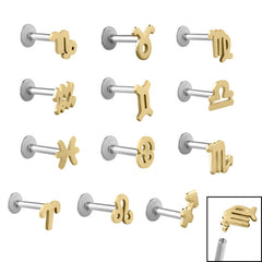 view all Titanium Internally Threaded Labrets 1.2mm - Gold Steel Zodiac Signs body jewellery