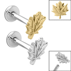 view all Titanium Internally Threaded Labrets 1.2mm - Steel Maple Leaf body jewellery