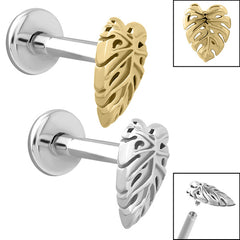 view all Titanium Internally Threaded Labrets 1.2mm - Steel Monstera Leaf body jewellery