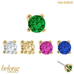 view all belong 14ct Solid Gold Threadless (Bend fit) Claw Set Round CZ Jewel 3mm body jewellery