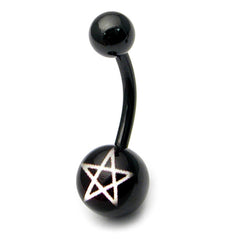 view all Black Steel Pentagram Logo Belly Bar body jewellery