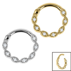 view all Steel Paris Milgrain Jewelled Hinged Clicker Ring body jewellery