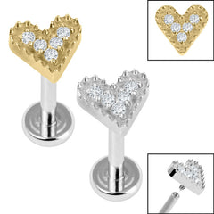 view all Titanium Internally Threaded Labrets 1.2mm - Titanium Textured Jewelled Heart body jewellery