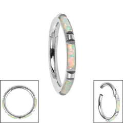 view all Titanium Hinged Synth Opal Baguette Edge Clicker Ring body jewellery