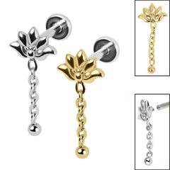 view all Titanium Internally Threaded Labrets 1.2mm - Steel Lotus Flower Chain Drop body jewellery