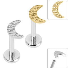 view all Titanium Internally Threaded Labrets 1.2mm - Titanium Hammered Crescent Moon body jewellery