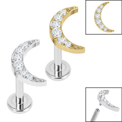 view all Titanium Internally Threaded Labrets 1.2mm - Titanium Jewelled Crescent Moon body jewellery