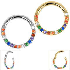 view all Titanium Hinged Pave Set Rainbow Eternity Clicker Ring body jewellery
