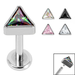 view all Titanium Internally Threaded Labrets 1.2mm - Titanium Bezel Set Jewelled Triangle body jewellery