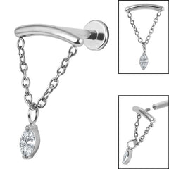 view all Titanium Internally Threaded Labrets 1.2mm - Titanium Jewelled Marquise Chain Loop body jewellery