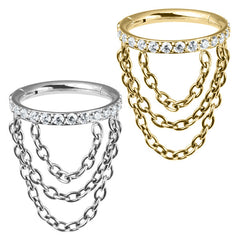 view all Titanium Side Jewelled Orbit Triple Loop Chain Hinged Clicker Ring body jewellery