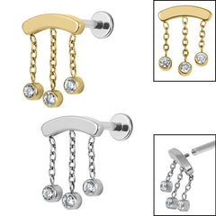 view all Titanium Internally Threaded Labrets 1.2mm - Titanium 3 Jewel Chain Drop body jewellery