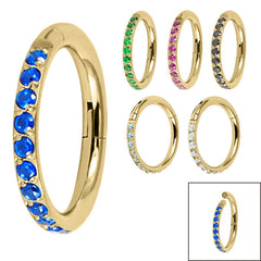 Gold Plated Titanium (PVD) 1.2mm Pave Set Jewelled Edge Hinged Clicker Ring