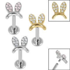 view all Titanium Internally Threaded Labrets 1.2mm - Titanium Claw Set Jewelled Bunny Ears body jewellery