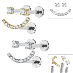 view all Titanium Internally Threaded Labrets 1.2mm - Titanium Jewelled Smiley Face Pack body jewellery