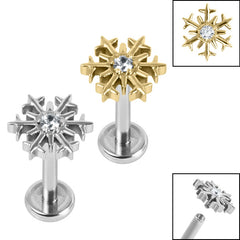 view all Titanium Internally Threaded Labrets 1.2mm - Titanium Claw Set Jewelled Snowflake body jewellery