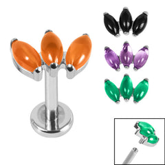 view all Titanium Internally Threaded Labrets 1.2mm - Titanium Claw Set 3 Stone Marquise Fan body jewellery