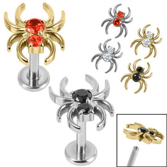 view all Titanium Internally Threaded Labrets 1.2mm - Titanium Claw Set Jewelled Spider body jewellery