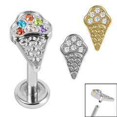 view all Titanium Internally Threaded Labrets 1.2mm - Titanium Claw Set Jewelled Ice Cream Cone body jewellery