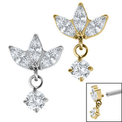 view all Titanium Marquise Triple Jewelled Fan with Solitaire for Internal Thread shafts in 1.2mm body jewellery