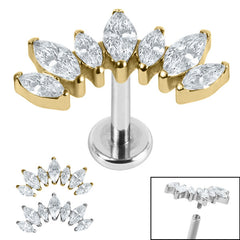 view all Titanium Internally Threaded Labrets 1.2mm - Titanium Claw Set 7 CZ Jewelled Marquise Crown body jewellery
