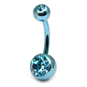 Titanium Double Jewelled Belly Bars 10mm Anodised