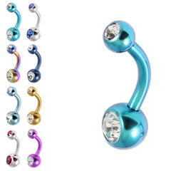 view all Titanium Baby Double Jewelled Belly Bar body jewellery