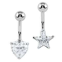 view all Belly Bar - Steel Internal Thread Twinkle Heart and Twinkle Star body jewellery