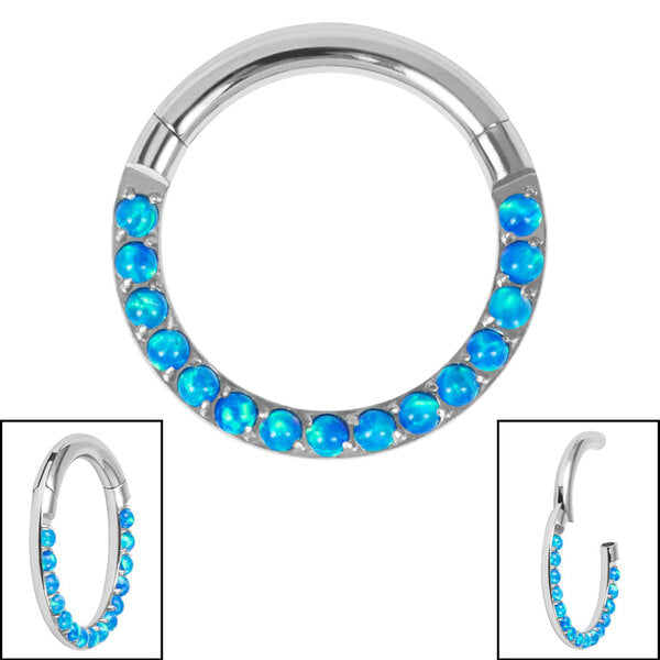 Titanium Hinged Pave Set Synth Opal Eternity Clicker Ring pacific Blue TDi bodyjewellery.co.uk