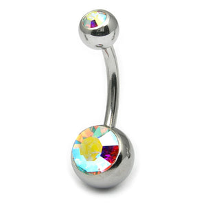 Steel Double Jewelled Belly Bar 14mm
