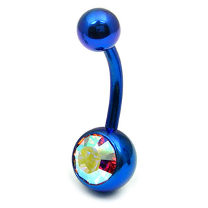 Titanium Single Jewelled Belly Bars 12mm Anodised