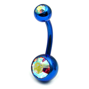 Titanium Double Jewelled Belly Bars 8mm Anodised