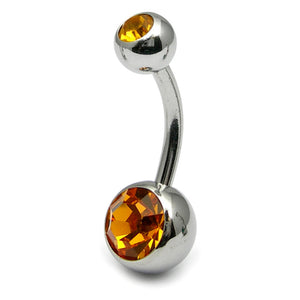 Steel Double Jewelled Belly Bar 12mm