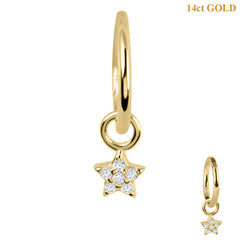 view all belong 14ct Solid Gold Hinged Clicker Ring with 5 Point CZ Jewelled Star Charm body jewellery