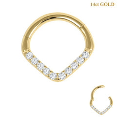 view all belong 14ct Solid Gold Pave Set CZ Jewelled Teardrop Hinged Clicker Ring body jewellery