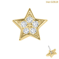 view all belong 14ct Solid Gold Threadless (Bend fit) 5 Point Claw Set CZ Jewelled Star body jewellery