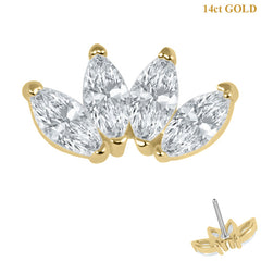 view all belong 14ct Solid Gold Threadless (Bend fit) Claw Set 4 CZ Jewelled Marquise Fan body jewellery