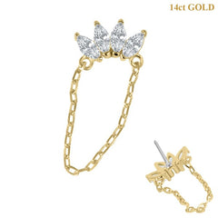 view all belong 14ct Solid Gold Threadless (Bend fit) Claw Set 4 CZ Jewelled Marquise Loop Chain body jewellery