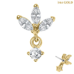 view all belong 14ct Solid Gold Threadless (Bend fit) Claw Set CZ Carina Marquise Drop Fan body jewellery