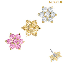 view all belong 14ct Solid Gold Threadless (Bend fit) Claw Set CZ Jewelled Flower body jewellery